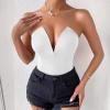 imageALCEA ROSEA Womens Strapless Bodysuit Sexy Deep V Neck Thong Tummy Control Shapewear with Underwire 1839White1838