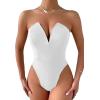 imageALCEA ROSEA Womens Strapless Bodysuit Sexy Deep V Neck Thong Tummy Control Shapewear with Underwire 1839White1838