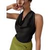 imageALCEA ROSEA Womens Silky Satin Camisole Halter Wrap Tie Back Cowl Neck Sleeveless Draped Backless Blouse Tank Top 1888Black