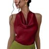 imageALCEA ROSEA Womens Silky Satin Camisole Halter Wrap Tie Back Cowl Neck Sleeveless Draped Backless Blouse Tank Top 1888Burgundy