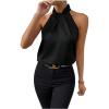 imageALCEA ROSEA Womens Silky Satin Camisole Top Twist Front Halter Sleeveless Satin Blouse Keyhole Back Tank Top 1889Black