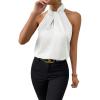 imageALCEA ROSEA Womens Silky Satin Camisole Top Twist Front Halter Sleeveless Satin Blouse Keyhole Back Tank Top 1889White