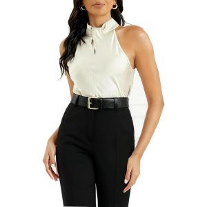 imageALCEA ROSEA Womens Silky Satin Camisole Top Twist Front Halter Sleeveless Satin Blouse Keyhole Back Tank Top 1889Champagne