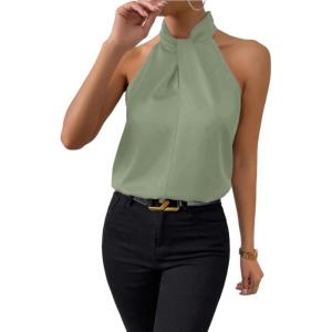 imageALCEA ROSEA Womens Silky Satin Camisole Top Twist Front Halter Sleeveless Satin Blouse Keyhole Back Tank Top 1889Light Green