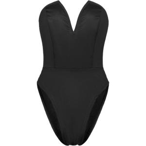imageALCEA ROSEA Womens Strapless Bodysuit Sexy Deep V Neck Thong Tummy Control Shapewear with Underwire 1839Black1839