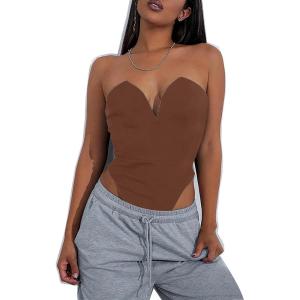 imageALCEA ROSEA Womens Strapless Bodysuit Sexy Deep V Neck Thong Tummy Control Shapewear with Underwire 1839Brown1838