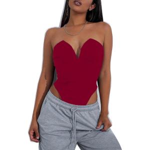 imageALCEA ROSEA Womens Strapless Bodysuit Sexy Deep V Neck Thong Tummy Control Shapewear with Underwire 1839Burgundy1838