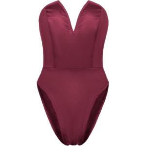 imageALCEA ROSEA Womens Strapless Bodysuit Sexy Deep V Neck Thong Tummy Control Shapewear with Underwire 1839Burgundy1839