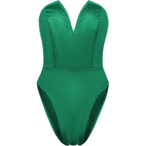 imageALCEA ROSEA Womens Strapless Bodysuit Sexy Deep V Neck Thong Tummy Control Shapewear with Underwire 1839Dark Green1839