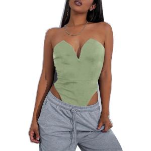 imageALCEA ROSEA Womens Strapless Bodysuit Sexy Deep V Neck Thong Tummy Control Shapewear with Underwire 1839Light Green1838