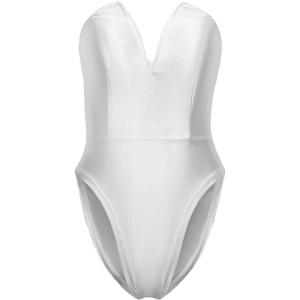 imageALCEA ROSEA Womens Strapless Bodysuit Sexy Deep V Neck Thong Tummy Control Shapewear with Underwire 1839White1839