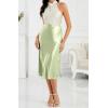 imageALCEA ROSEA Womens Satin High Waisted Silk Aline Wedding Elegant Elastic Midi Skirt7212 Apple Green