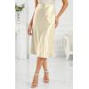 imageALCEA ROSEA Womens Satin High Waisted Silk Aline Wedding Elegant Elastic Midi Skirt7212beige