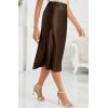 imageALCEA ROSEA Womens Satin High Waisted Silk Aline Wedding Elegant Elastic Midi Skirt7212brown