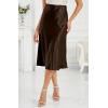 imageALCEA ROSEA Womens Satin High Waisted Silk Aline Wedding Elegant Elastic Midi Skirt7212brown