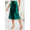 imageALCEA ROSEA Womens Satin High Waisted Silk Aline Wedding Elegant Elastic Midi Skirt7212dark Green