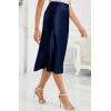 imageALCEA ROSEA Womens Satin High Waisted Silk Aline Wedding Elegant Elastic Midi Skirt7212navy
