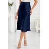 imageALCEA ROSEA Womens Satin High Waisted Silk Aline Wedding Elegant Elastic Midi Skirt7212navy