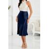 imageALCEA ROSEA Womens Satin High Waisted Silk Aline Wedding Elegant Elastic Midi Skirt7212navy