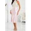 imageALCEA ROSEA Womens Satin High Waisted Silk Aline Wedding Elegant Elastic Midi Skirt7212pink