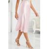 imageALCEA ROSEA Womens Satin High Waisted Silk Aline Wedding Elegant Elastic Midi Skirt7212pink
