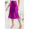 imageALCEA ROSEA Womens Satin High Waisted Silk Aline Wedding Elegant Elastic Midi Skirt7212rose Red