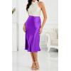 imageALCEA ROSEA Womens Satin High Waisted Silk Aline Wedding Elegant Elastic Midi Skirt7212violet
