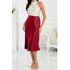 imageALCEA ROSEA Womens Satin High Waisted Silk Aline Wedding Elegant Elastic Midi Skirt7212wine