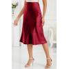 imageALCEA ROSEA Womens Satin High Waisted Silk Aline Wedding Elegant Elastic Midi Skirt7212wine