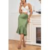 imageALCEA ROSEA Womens Satin High Waisted Silk Aline Wedding Elegant Elastic Midi SkirtMoss Green 203