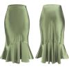imageALCEA ROSEA Womens Satin High Waisted Silk Aline Wedding Elegant Elastic Midi SkirtMoss Green 203