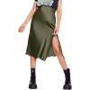 imageALCEA ROSEA Womens Silky Satin Midi Skirt High Waist Elastic Waist A Line Skirt with Slit7896army Green