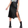 imageALCEA ROSEA Womens Silky Satin Midi Skirt High Waist Elastic Waist A Line Skirt with Slit7896black