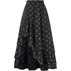 imageALCEA ROSEA Womens Ruffled HighWaisted Long Floral Printed Midi SkirtBlack