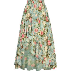 imageALCEA ROSEA Womens Ruffled HighWaisted Long Floral Printed Midi SkirtGrass Green