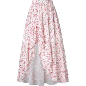 imageALCEA ROSEA Womens Ruffled HighWaisted Long Floral Printed Midi SkirtPink