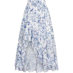 imageALCEA ROSEA Womens Ruffled HighWaisted Long Floral Printed Midi SkirtSky Blue