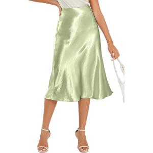imageALCEA ROSEA Womens Satin High Waisted Silk Aline Wedding Elegant Elastic Midi Skirt7212 Apple Green