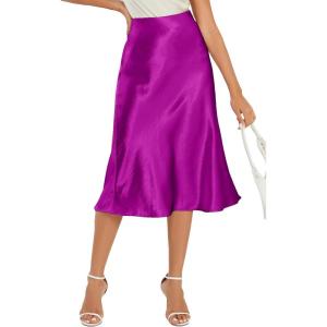 imageALCEA ROSEA Womens Satin High Waisted Silk Aline Wedding Elegant Elastic Midi Skirt7212rose Red