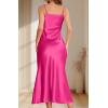 imageALCEA ROSEA Womens Long Satin Slip Dress Nightgowns Sexy Lingerie Adjustable Strap Midi Dress Silky Gown V Neck Under DressFuchsia Red