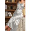imageALCEA ROSEA Womens Long Satin Slip Dress Nightgowns Sexy Lingerie Adjustable Strap Midi Dress Silky Gown V Neck Under DressLight Grey