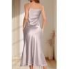 imageALCEA ROSEA Womens Long Satin Slip Dress Nightgowns Sexy Lingerie Adjustable Strap Midi Dress Silky Gown V Neck Under DressOatmeal