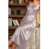 imageALCEA ROSEA Womens Long Satin Slip Dress Nightgowns Sexy Lingerie Adjustable Strap Midi Dress Silky Gown V Neck Under DressOatmeal