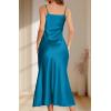 imageALCEA ROSEA Womens Long Satin Slip Dress Nightgowns Sexy Lingerie Adjustable Strap Midi Dress Silky Gown V Neck Under DressPeacock Blue