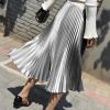 imageALCEA ROSEA Womens Pleated Midi Skirt High Waist Knitted Solid Casual Skirt 7855Grey7855