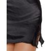 imageALCEA ROSEA Womens Satin Silky Lace Trim Split Mini Skirt Slit Hem High Waist ALine Short Skirt Solid Slit Skirts for WomenBlack
