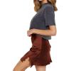 imageALCEA ROSEA Womens Satin Silky Lace Trim Split Mini Skirt Slit Hem High Waist ALine Short Skirt Solid Slit Skirts for WomenBrown