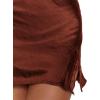 imageALCEA ROSEA Womens Satin Silky Lace Trim Split Mini Skirt Slit Hem High Waist ALine Short Skirt Solid Slit Skirts for WomenBrown