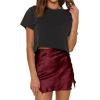 imageALCEA ROSEA Womens Satin Silky Lace Trim Split Mini Skirt Slit Hem High Waist ALine Short Skirt Solid Slit Skirts for WomenBurgundy