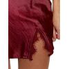 imageALCEA ROSEA Womens Satin Silky Lace Trim Split Mini Skirt Slit Hem High Waist ALine Short Skirt Solid Slit Skirts for WomenBurgundy